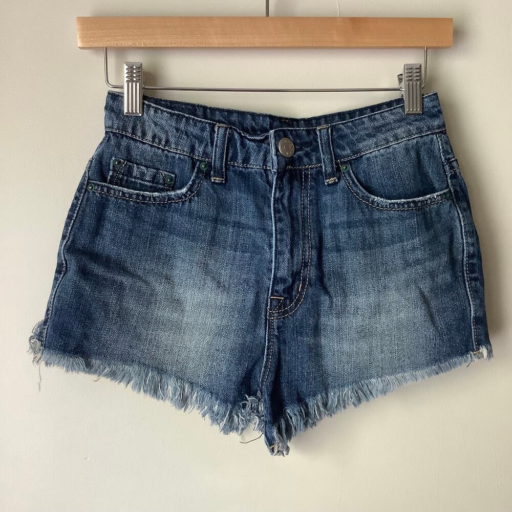 BDG Womens Cutoff Super High Rise Fray Hem Cheeky Jean Shorts Size 25